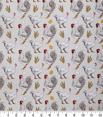 Chicken Egg Hen Rooster - 100% Cotton Fabric by The Yard - 43