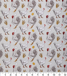 Chicken Egg Hen Rooster - 100% Cotton Fabric by The Yard - 43" Wide