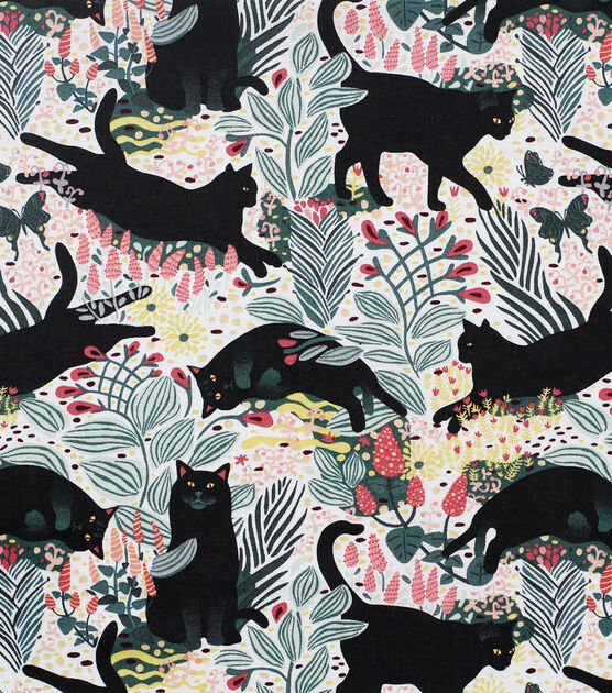 100% Cotton Fabric by The Yard for Sewing, Quilting, DIY Crafts - 43 Inches Wide (Cats Playing on Flower Bed)