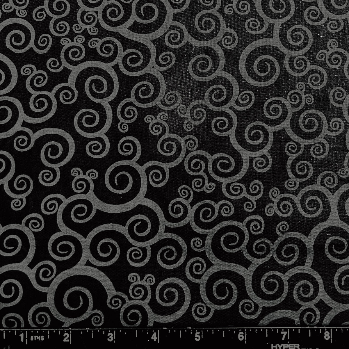 DARK GREY SWIRLS ON BLACK COTTON FABRIC