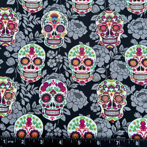 100% Cotton Fabric by The Yard for Quilt, Craft, DIY Projects... - 42" Wide (Flower Skull Halloween on Black)