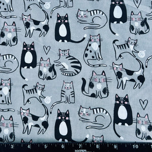100% Cotton Fabric by The Yard for Quilt, Craft, DIY Projects... - 42" Wide (Cats on Gray)