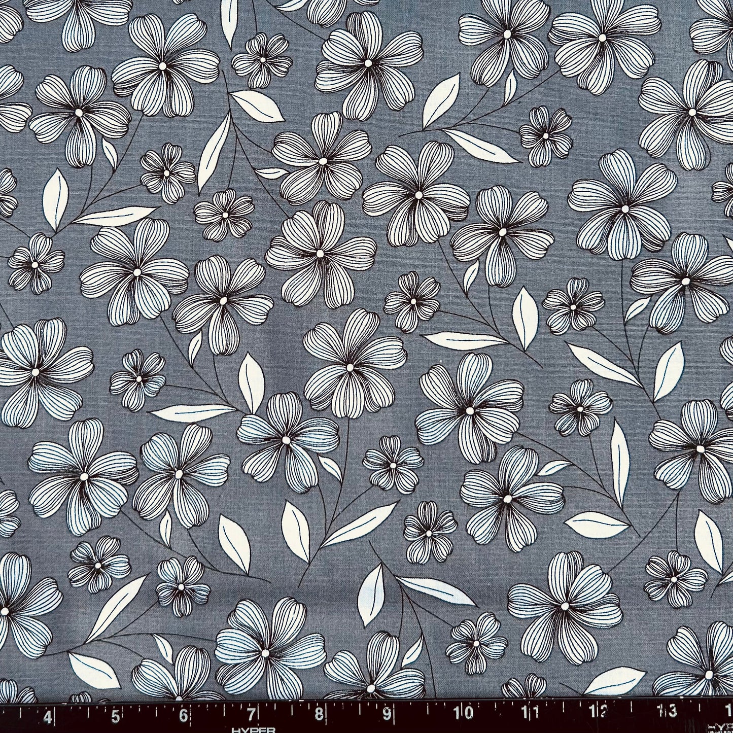 100% Cotton Fabric by The Yard for Quilt, Craft, DIY Projects... - 42" Wide (Flowers on Gray)
