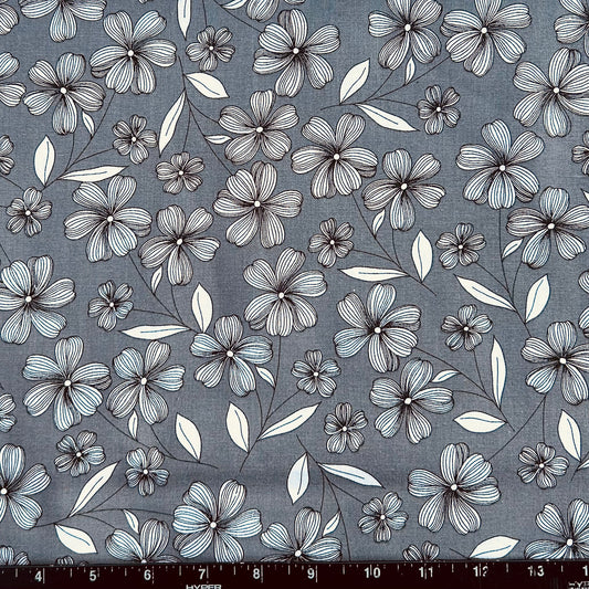 100% Cotton Fabric by The Yard for Quilt, Craft, DIY Projects... - 42" Wide (Flowers on Gray)