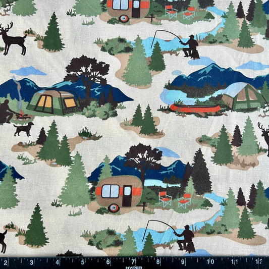 100% Cotton Fabric by The Yard for Quilt, Craft, DIY Projects... - 42" Wide (Camping Fishing in the Wood)