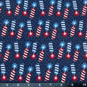 100% Cotton Fabric by The Yard for Quilt, Craft, DIY Projects... - 42" Wide (Patriotic Red White Blue Firecrackers)