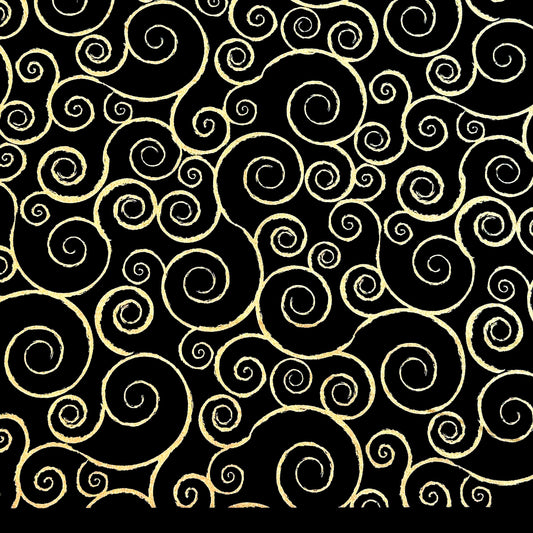 100% Cotton Fabric by The Yard for Quilt, Craft, DIY Projects... - 42" Wide (Gold Swirls on Black)