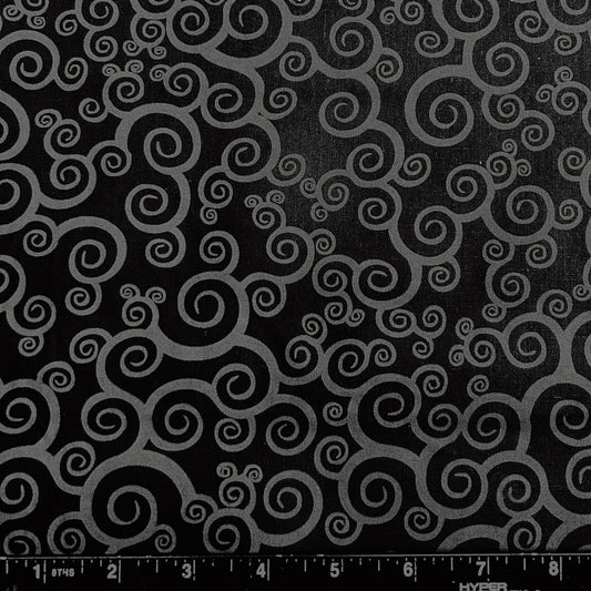 100% Cotton Fabric by The Yard for Quilt, Craft, DIY Projects... - 42" Wide (Grey Swirls on Black)