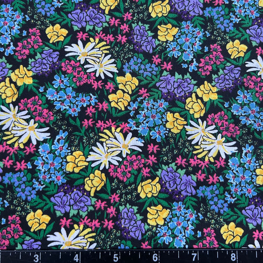 100% Cotton Fabric by The Yard for Quilt, Craft, DIY Projects... - 42" Wide (Green Blue Pink Wildflowers on Black)