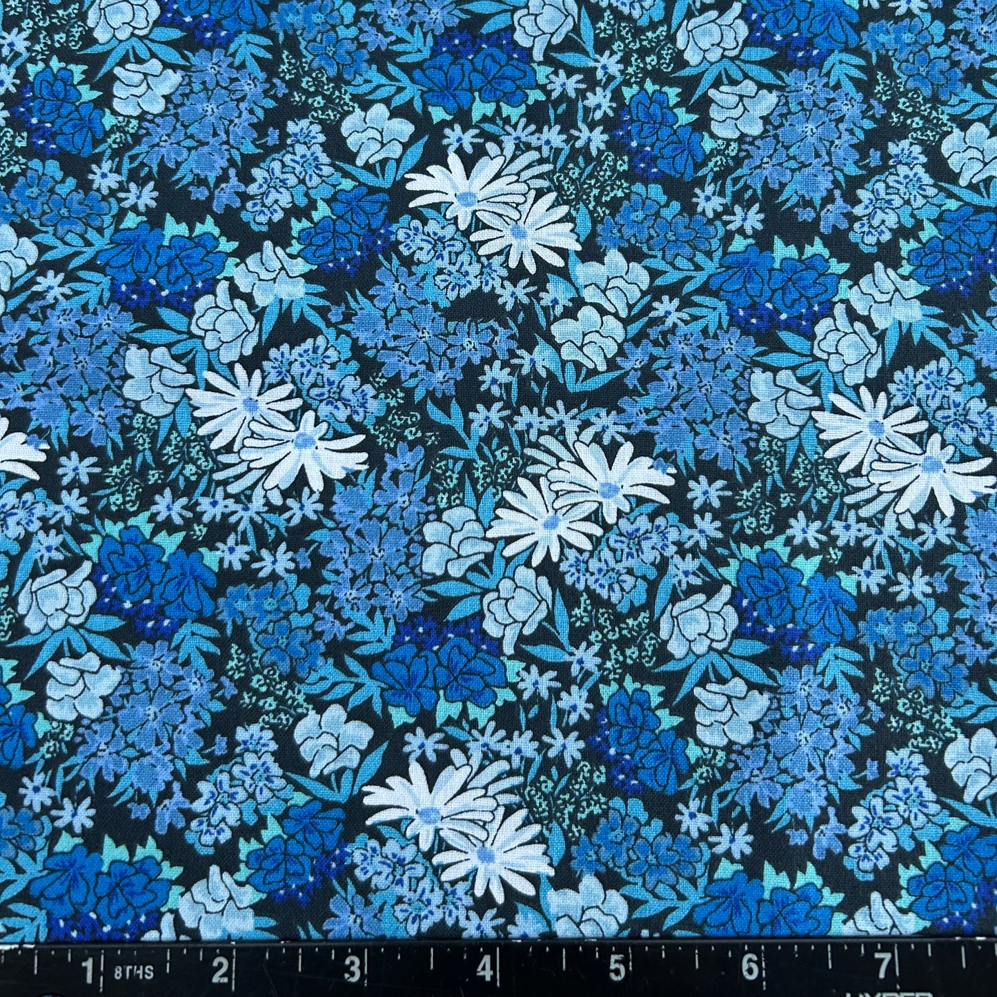 100% Cotton Fabric by The Yard for Quilt, Craft, DIY Projects... - 42" Wide (Blue White Wildflowers on Black)