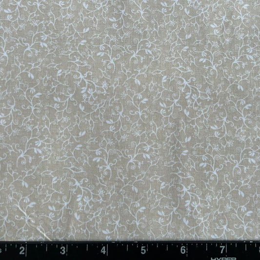 100% Cotton Fabric by The Yard for Quilt, Craft, DIY Projects... - 42" Wide (White Flower Vines on Beige)