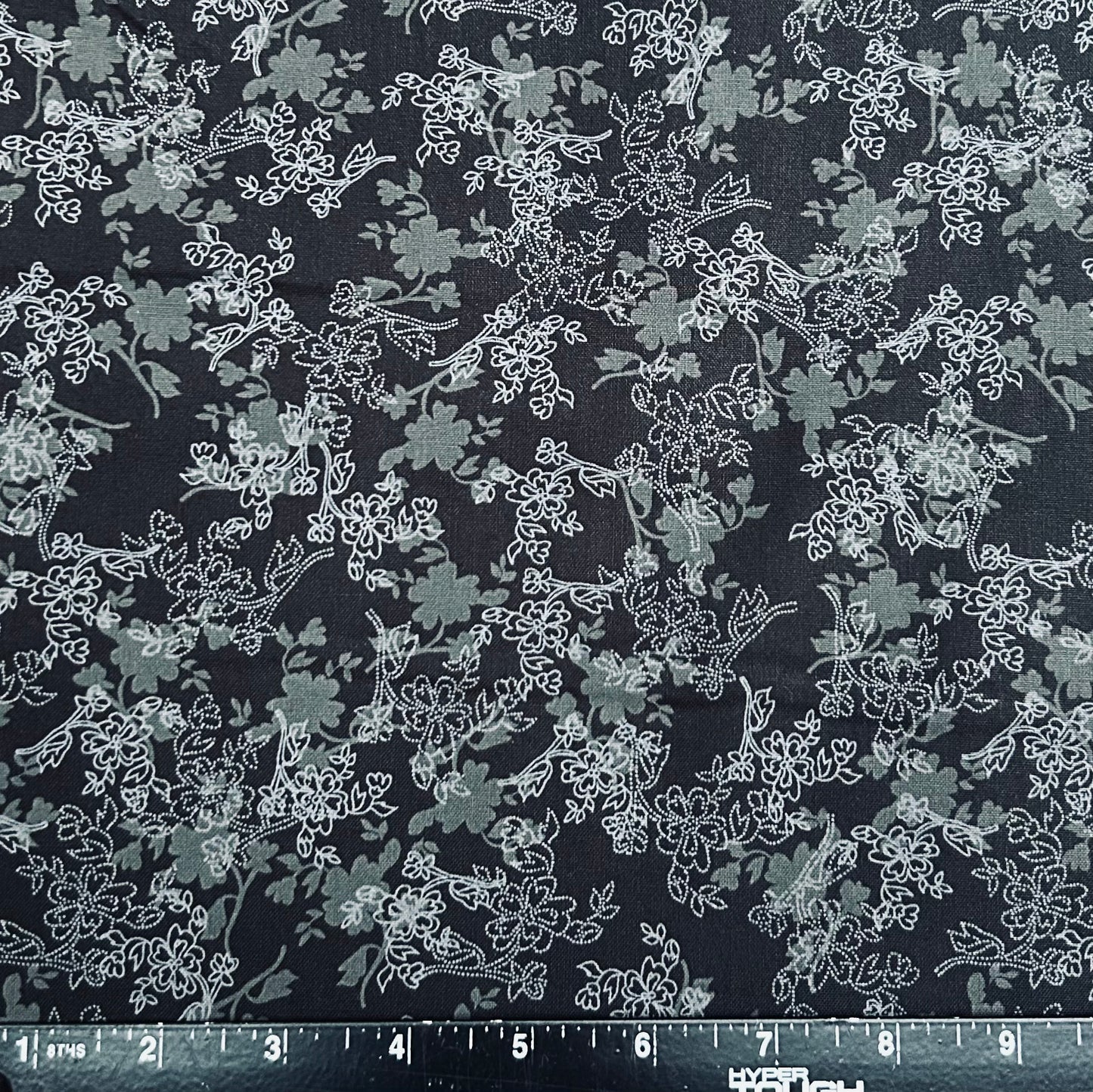 100% Cotton Fabric by The Yard for Quilt, Craft, DIY Projects... - 42" Wide (Grey Flower on Black)