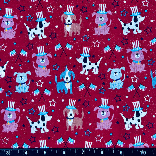 100% Cotton Fabric by The Yard for Quilt, Craft, DIY Projects... - 42" Wide (Patriotic Red Dogs with Glitter)