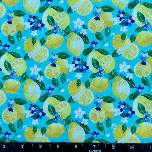 100% Cotton Fabric by The Yard for Quilt, Craft, DIY Projects... - 42" Wide (Lemons on Blue)
