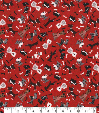 Dog Puppy on Red - 100% Cotton Fabric by The Yard - 43
