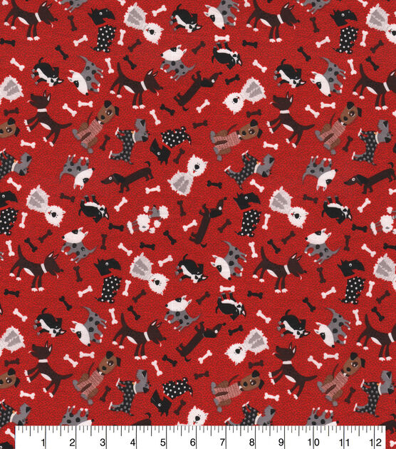 Dog Puppy on Red - 100% Cotton Fabric by The Yard - 43