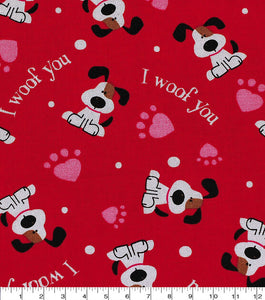 100% Cotton Fabric by The Yard for Quilt, Craft, DIY Projects... - 43" Wide (Red Valentine Dog Puppy)