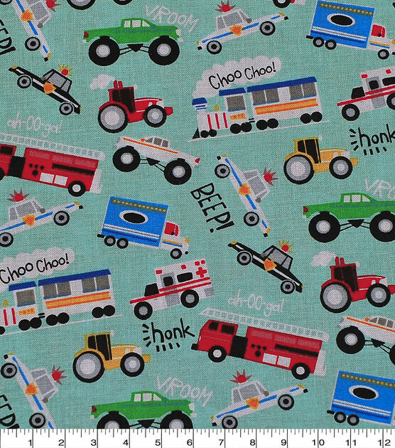 Cars Trucks in Traffic - 100% Cotton Fabric by The Yard - 43
