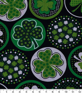 100% Cotton Fabric by The Yard for Quilt, Craft, DIY Projects... - 43" Wide (4 Leaf Clover on Black St Patrick's Day)