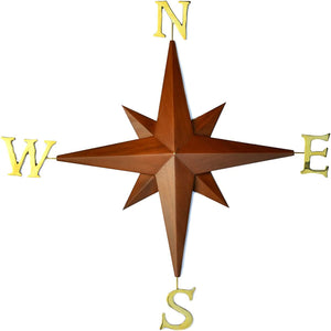 Compass Rose Nautical Decor Wall Decoration with Detachable Solid Brass Cardinal Point Letters (Large)