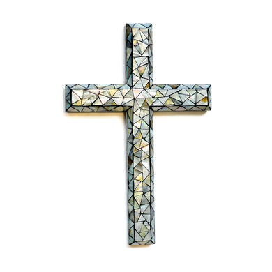 Christian Cross - Wall Hanging Home Decor - Mother of Pearl Shell Inlay