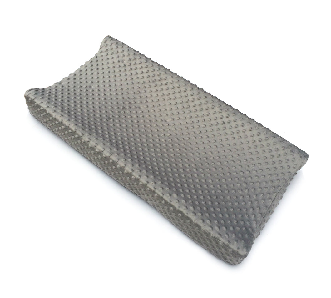 CONTOURED Changing Pad Cover 32 x 16 Inches. Minky Dot Fabric (Grey)