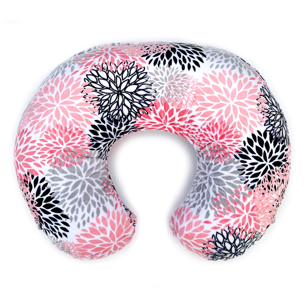 Cover only. Breastfeeding Pillow Cover - Nursing Pillow Slipcover with Zipper. Pink Flower Minky