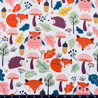 100% Cotton Fabric by The Yard for Sewing, Quilting, DIY Crafts - 62 Inches Wide (Woodland Hedgehog Fox Owl